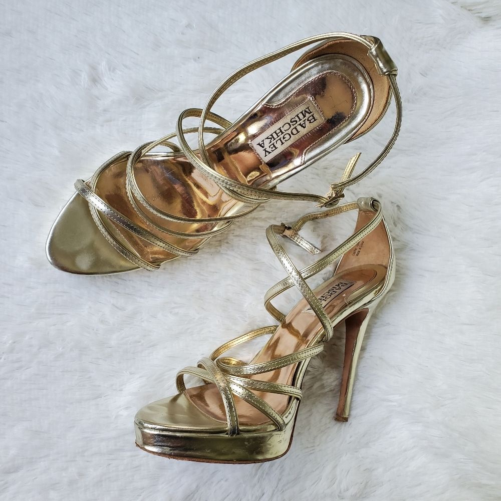 Badgley Mischka Zula Gold Platform Strappy Sandal Heels Size 8